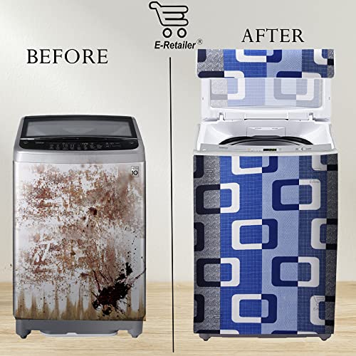 E-Retailer® Polyester Washing Machine Top Load Cover with Zipper Waterproof & Dustproof Washable Protector for 5kg–8kg Capacity (Geometric Blue, 23x23x35 Inch) - Image 4