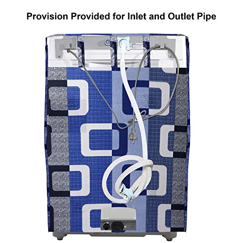 E-Retailer® Polyester Washing Machine Top Load Cover with Zipper Waterproof & Dustproof Washable Protector for 5kg–8kg Capacity (Geometric Blue, 23x23x35 Inch) - Image 2