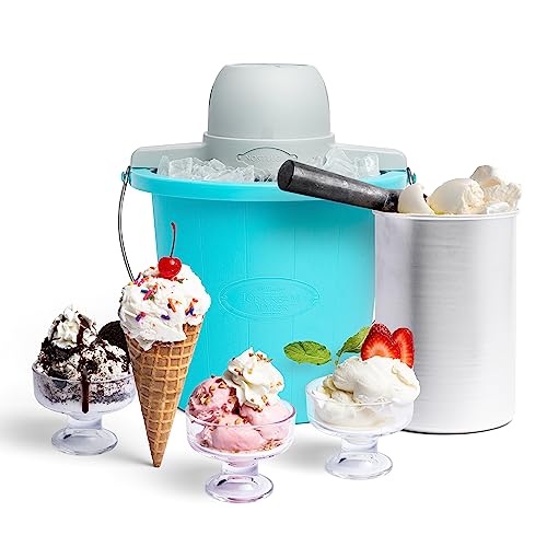 Nostalgia Electric Ice Cream Maker - Old Fashioned Soft Serve Ice Cream Machine Makes Frozen Yogurt or Gelato in Minutes - Fun Kitchen Appliance - Blue - 4 Quart - Image 1