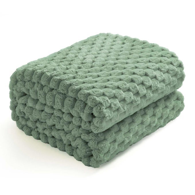 FLANNEL FLEECE THROW BLANKET 50X70 INCHES HEXAGON JACQUARD DECORATIVE FUZZY BLANKETS FOR HOUSEHOLD CAMPING AND TRAVEL SUPER SOFT COZY SUITABLE FOR ALL SEASONS SAGE GREEN