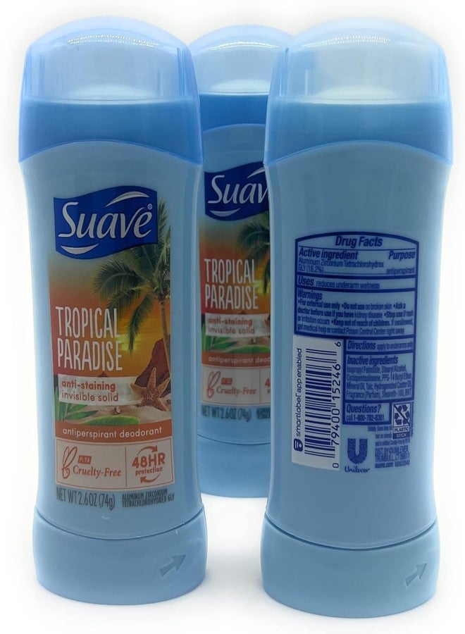 Suave 24 Hour Protection Anti-Perspirant Deodorant Invisible Solid, Tropical Paradise 2.60 oz (Pack of 3) - Image 2