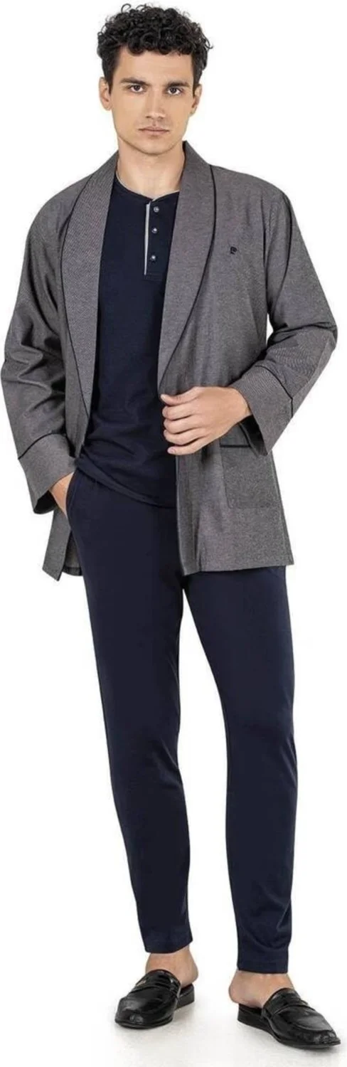بيير كاردان 100% Cotton Combed Cotton Long Sleeve Pajama Set and Dressing Gown Groom's Dowry Set