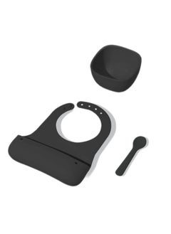 Avanchy Roll And Go Baby Bibs Bowls And Spoons For Babies Toddlers Kids Silicone Bib Sets Soft Waterproof Adjustable Feeding Bib Unisex Black Silicone  - Image 1