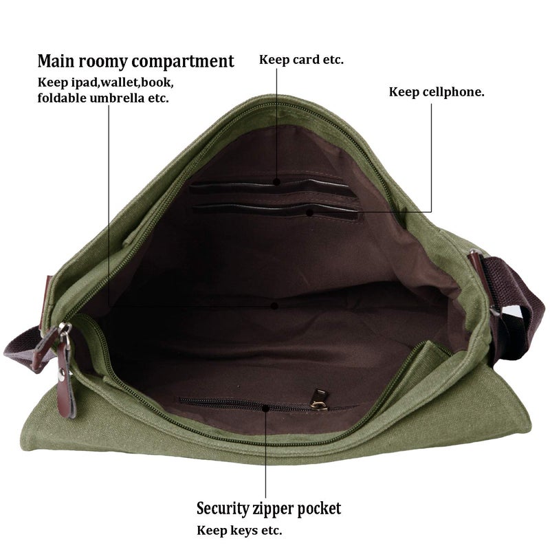 Mactso Vintage Canvas Satchel Messenger Bag for Men Women,Travel Shoulder bag 13.5" Laptop Bags Bookbag (Army green) - Image 4