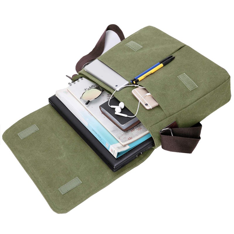 Mactso Vintage Canvas Satchel Messenger Bag for Men Women,Travel Shoulder bag 13.5" Laptop Bags Bookbag (Army green) - Image 5