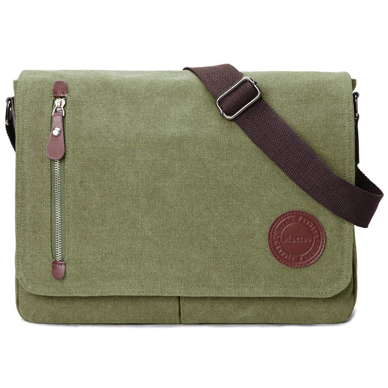 Mactso Vintage Canvas Satchel Messenger Bag for Men Women,Travel Shoulder bag 13.5" Laptop Bags Bookbag (Army green) - Image 1