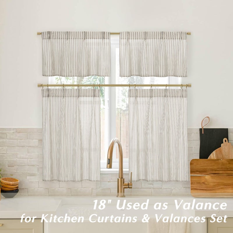 Lino Rosa Small Window Curtains for Kitchen,Pinch Pleated Cafe Curtain 24 Inch Length,Linen Farmhouse Sheer Taupe Pinstripe Ticking Stripe Striped Curtains to Cover Cabinet Shelves,24x24 in Long - Image 3