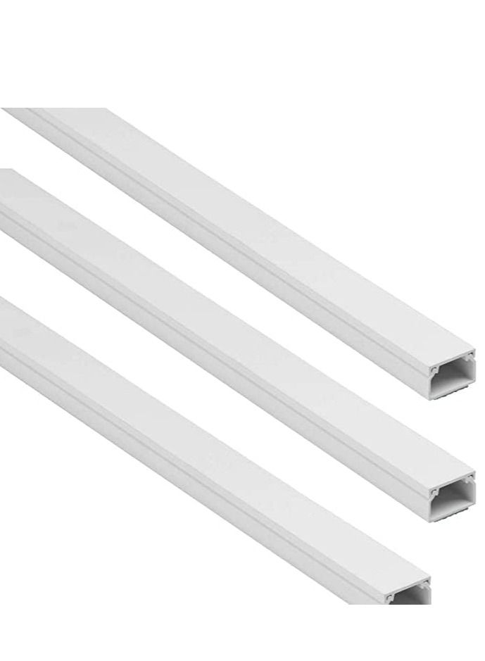 RACO Electrical PVC Trunking with Sticker 38 Inch Length Square Cable Box Self Adhesive PVC Trunking White Sticker Wall Cord Cover Cable Pack of 3