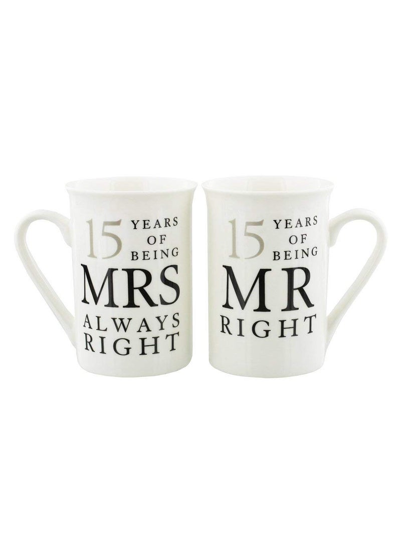Haysoms Haysoms Ivory White 15th Anniversary Mr Right  Mrs Always Right Ceramic Mug Gift Set 
