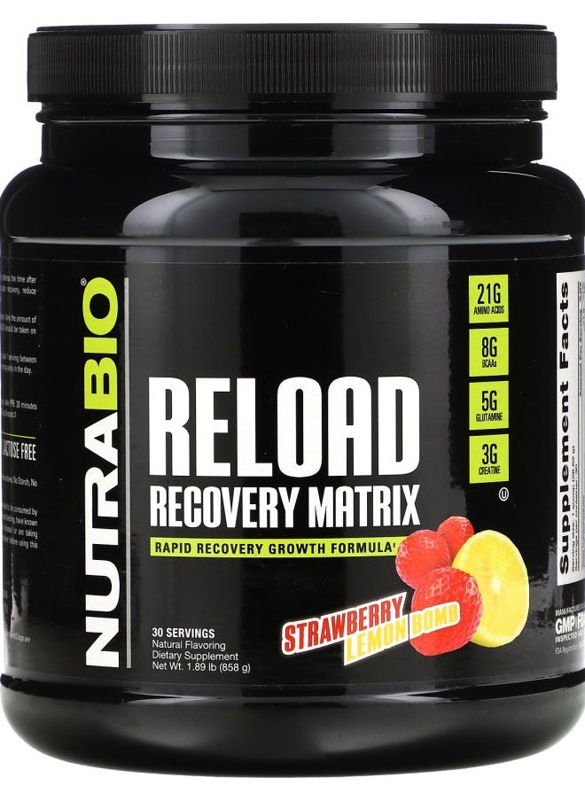 NutraBio Reload Recovery Matrix Strawberry Lemon Bomb 1.89 lb (858 g) 