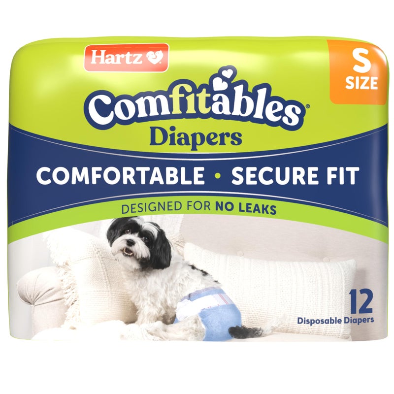 Hartz Comfitables Disposable Dog Diapers, Size Small 12 Count, Comfortable & Secure Fit, Easy to Put On, Super Absorbent Male and Female Diaper - Image 1