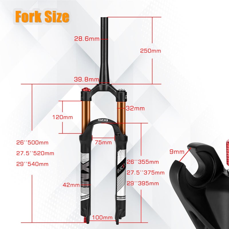 BUCKLOS 26/27.5/29 Travel 120mm MTB Air Suspension Fork, Rebound Adjust 1 1/8 Straight/Tapered Tube QR 9mm Manual/Remote Lockout XC AM Ultralight Mountain Bike Front Forks - Image 4