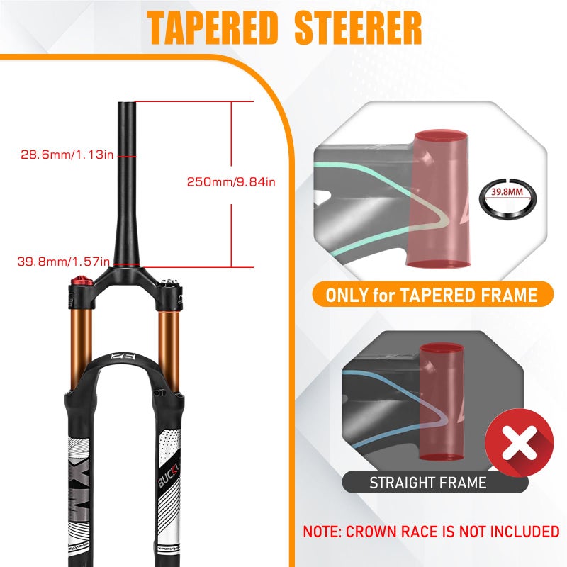 BUCKLOS 26/27.5/29 Travel 120mm MTB Air Suspension Fork, Rebound Adjust 1 1/8 Straight/Tapered Tube QR 9mm Manual/Remote Lockout XC AM Ultralight Mountain Bike Front Forks - Image 3