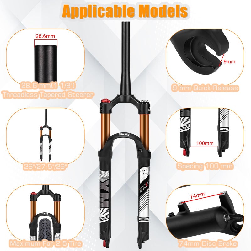 BUCKLOS 26/27.5/29 Travel 120mm MTB Air Suspension Fork, Rebound Adjust 1 1/8 Straight/Tapered Tube QR 9mm Manual/Remote Lockout XC AM Ultralight Mountain Bike Front Forks - Image 2