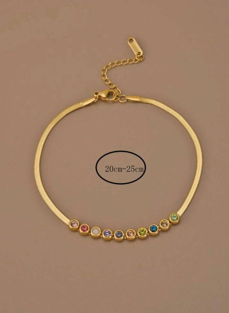 نيو ستايل خلخال أنيق وعصري من الاستانلس ستيل مطلي باللون الذهبي ومرصع بحجر الراين - Image 3