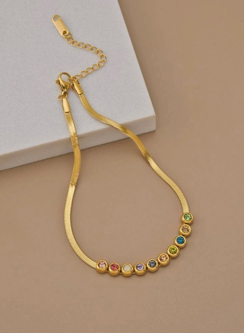 نيو ستايل خلخال أنيق وعصري من الاستانلس ستيل مطلي باللون الذهبي ومرصع بحجر الراين - Image 1