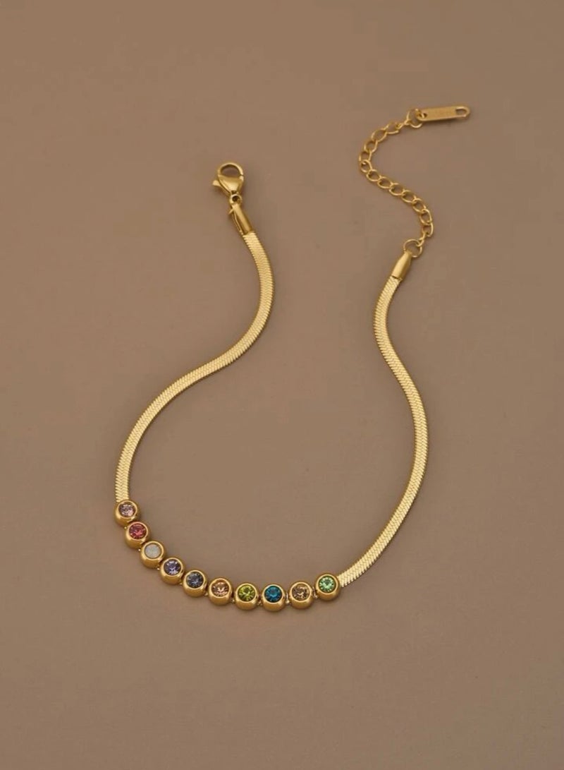 نيو ستايل خلخال أنيق وعصري من الاستانلس ستيل مطلي باللون الذهبي ومرصع بحجر الراين - Image 2