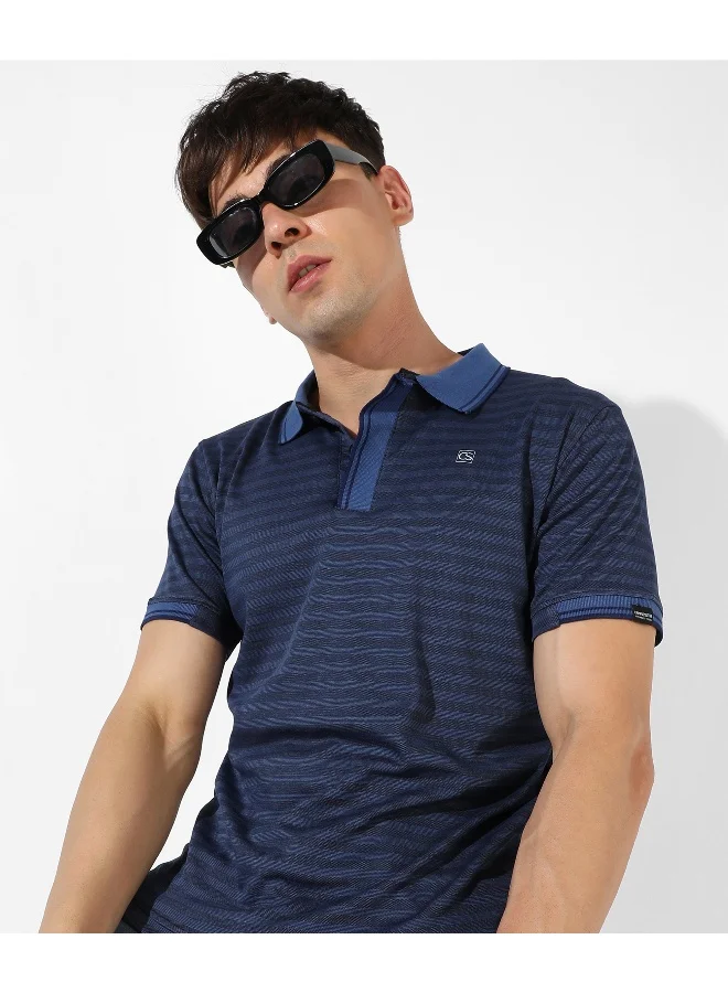 Campus Sutra Men's Blue Striped Regular Fit Casual T-Shirt