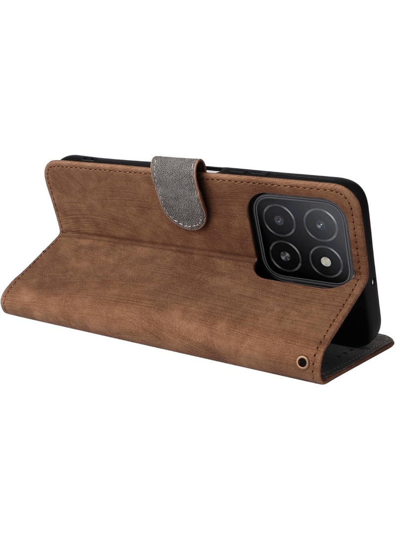 اووكاي جراب قابل للطي من جلد البولي يوريثان الفاخر، متوافق مع هاتف Honor X5B/X5B Plus، مزود بحامل لبطاقات الائتمان وخاصية حجب RFID، وغطاء واقٍ على شكل محفظة (بني) - Image 2