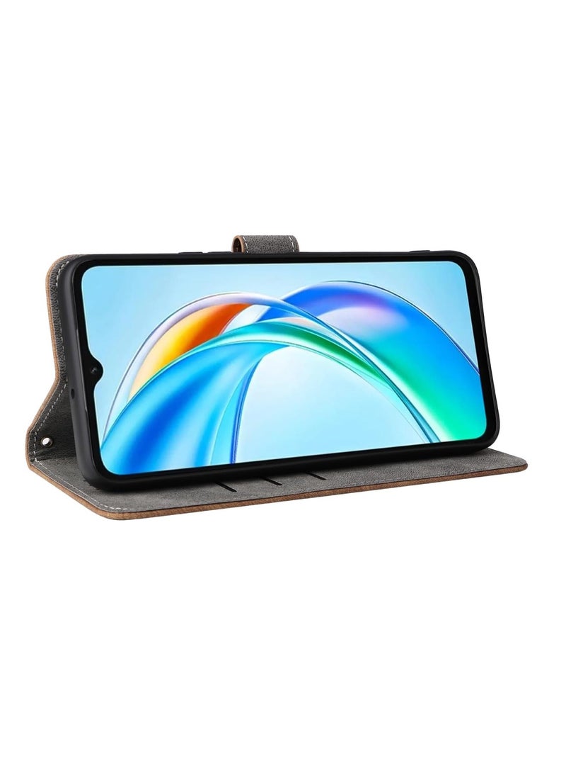 اووكاي جراب قابل للطي من جلد البولي يوريثان الفاخر، متوافق مع هاتف Honor X5B/X5B Plus، مزود بحامل لبطاقات الائتمان وخاصية حجب RFID، وغطاء واقٍ على شكل محفظة (بني) - Image 5