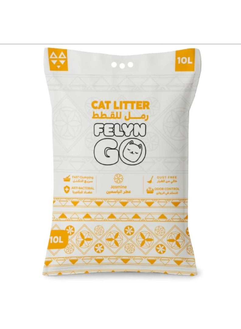 Felyn GO Premium Cat Litter – Jasmine Scent – Ultra Fast Clumping, Dust-Free, Antibacterial, Long-Lasting Odor Control, Soft on Paws – 10L