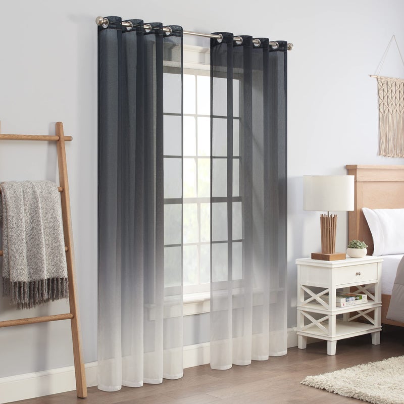 ECLIPSE Ines Printed Ombre Textured Light Filtering Grommet Window Curtains for Bedroom (2 Panels)  52 in x 84 in  Charcoal - Image 1