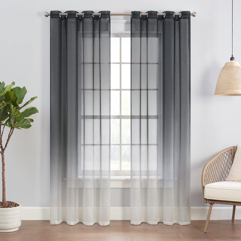 ECLIPSE Ines Printed Ombre Textured Light Filtering Grommet Window Curtains for Bedroom (2 Panels)  52 in x 84 in  Charcoal - Image 2