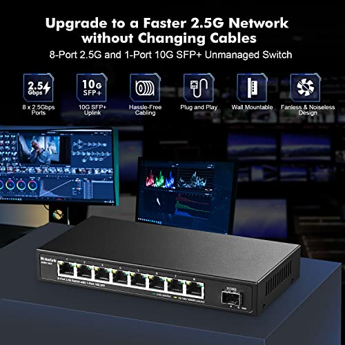 MokerLink 8 Port 2.5G Ethernet Switch with 10G SFP+, 8x2.5G RJ45 Ports Compatible with 100/1000Mbps, Metal Unmanaged Fanless Desktop|Wallmount Network Switch - Image 2