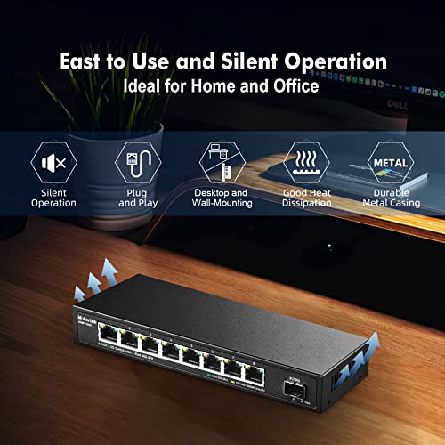 MokerLink 8 Port 2.5G Ethernet Switch with 10G SFP+, 8x2.5G RJ45 Ports Compatible with 100/1000Mbps, Metal Unmanaged Fanless Desktop|Wallmount Network Switch - Image 5