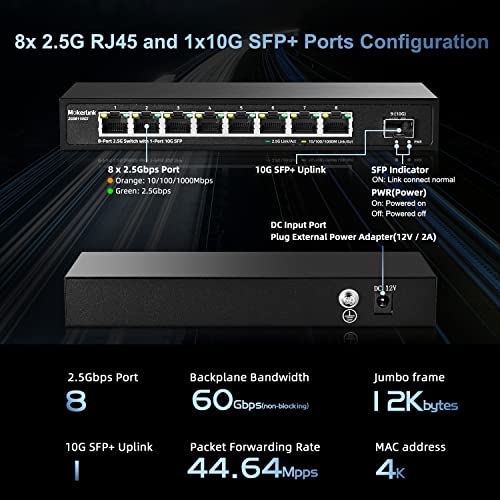 MokerLink 8 Port 2.5G Ethernet Switch with 10G SFP+, 8x2.5G RJ45 Ports Compatible with 100/1000Mbps, Metal Unmanaged Fanless Desktop|Wallmount Network Switch - Image 4