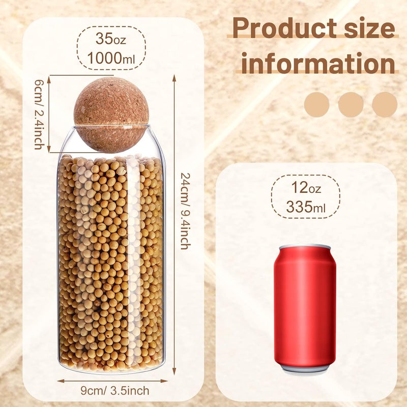 Cunhill 3 Pcs Glass Jar with Ball Cork Lid Decorative Round Bottle Sealed Canister Jar Storage Container Organizer with Airtight Wooden Lid for Food Coffee Bean Candy Biscuits Spice(1000 ML/ 34 Oz) - Image 4