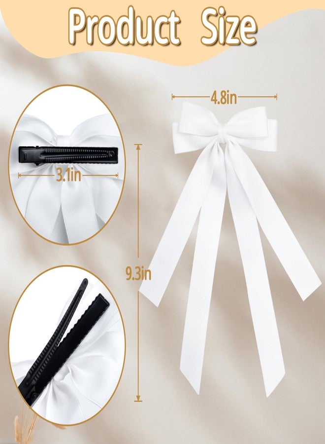 MIKONIKO Bow Hair Clips 2PCS Set for Women and Girls - Black White Ribbon Bows for Hair, with Long Tail, Alligator Clip (White & Navy Blue) - Image 4