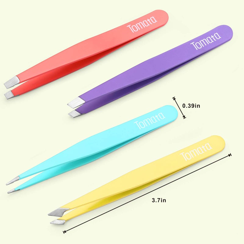Tomata Tweezers for Eyebrows, Slant Tip and Pointed Eyebrow Tweezer Set Great Precision for Eyebrows Facial Hair, Ingrown Hair, Splinter, Blackhead and Tick Remover (4-piece) (Multi-color) - Image 5