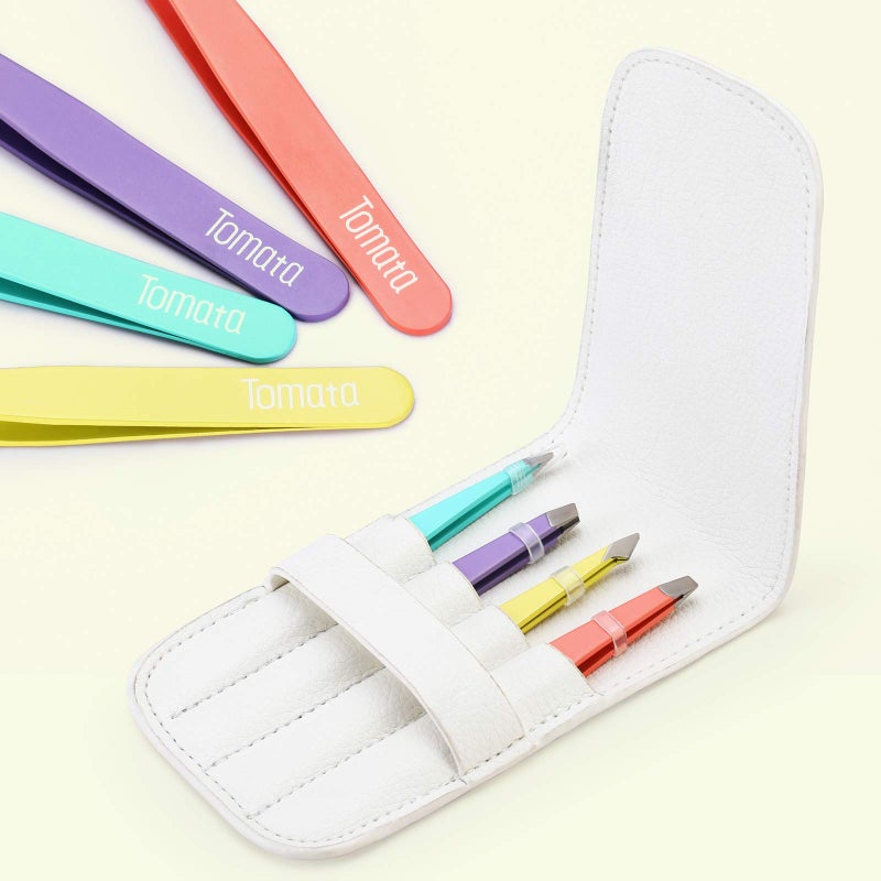 Tomata Tweezers for Eyebrows, Slant Tip and Pointed Eyebrow Tweezer Set Great Precision for Eyebrows Facial Hair, Ingrown Hair, Splinter, Blackhead and Tick Remover (4-piece) (Multi-color) - Image 4