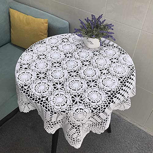 Hetao 100% Cotton Handmade Crochet Square Tablecloth Doilies Lace Table Covers ,White, 31 Inch - Image 1