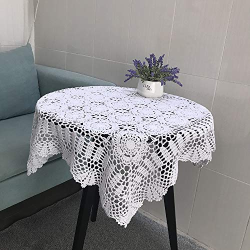 Hetao 100% Cotton Handmade Crochet Square Tablecloth Doilies Lace Table Covers ,White, 31 Inch - Image 3