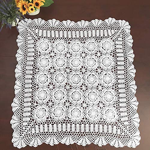 Hetao 100% Cotton Handmade Crochet Square Tablecloth Doilies Lace Table Covers ,White, 31 Inch - Image 2