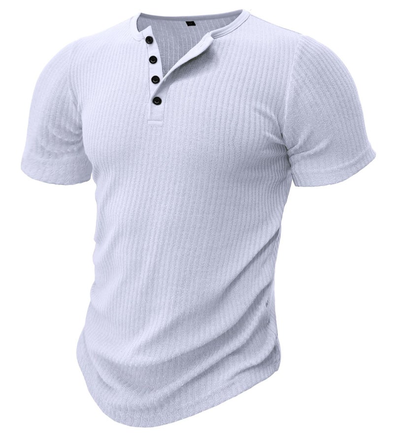ورياضة Slim Fit العضلات الرجال قصيرة الأكمام تي شيرت التجارة الخارجية اللياقة البدنية موضوع مرن ضيق لون صلب هنري - Image 1