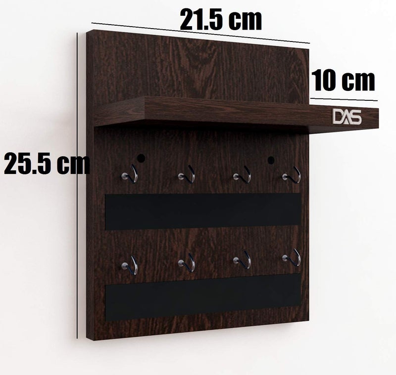 DAS Wall Mounted Home D�cor Key Chain Holder/Key Hooks Organizer with Wall Shelf Display Rack Wenge (8 Hooks)- Larose, Engineered Wood - Image 5