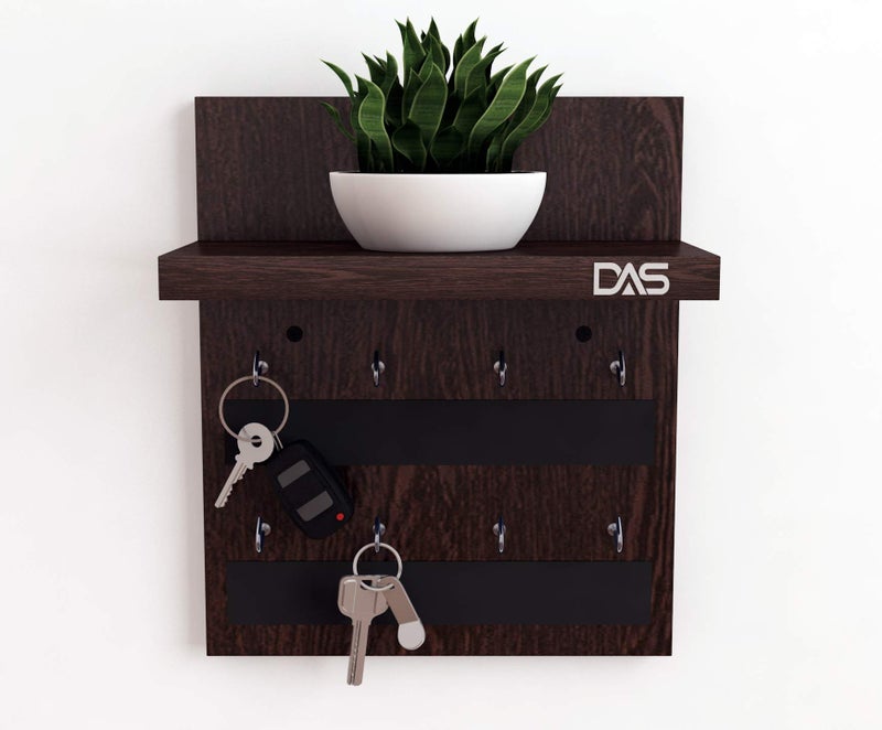 DAS Wall Mounted Home D�cor Key Chain Holder/Key Hooks Organizer with Wall Shelf Display Rack Wenge (8 Hooks)- Larose, Engineered Wood - Image 2