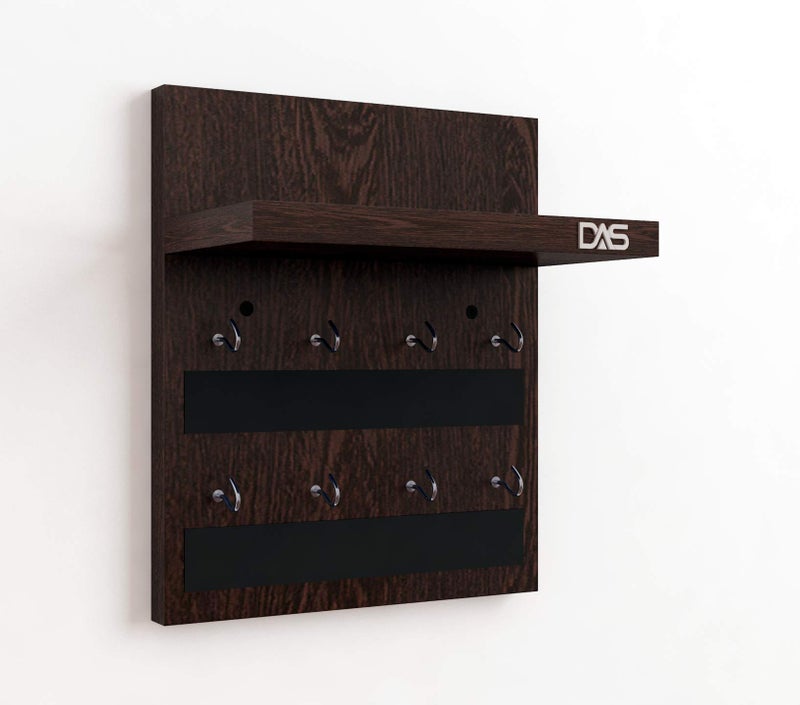 DAS Wall Mounted Home D�cor Key Chain Holder/Key Hooks Organizer with Wall Shelf Display Rack Wenge (8 Hooks)- Larose, Engineered Wood - Image 3