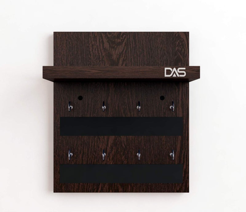DAS Wall Mounted Home D�cor Key Chain Holder/Key Hooks Organizer with Wall Shelf Display Rack Wenge (8 Hooks)- Larose, Engineered Wood - Image 4