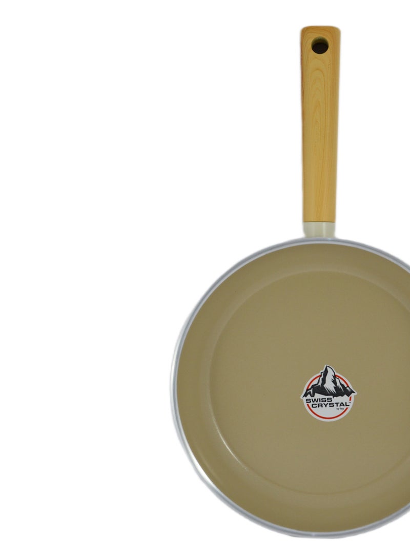 Homemaker Swiss Crystal High Quality Ceramic Coating Non-Stick Frypan - 22cm - Natural Wood Handle - Beige - Image 2