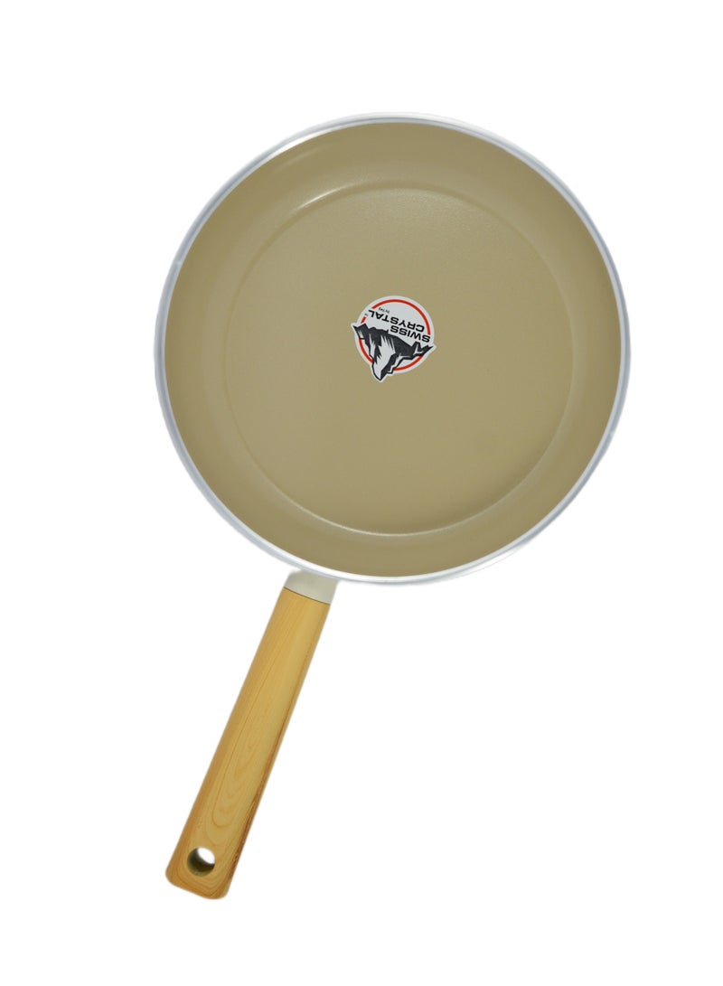 Homemaker Swiss Crystal High Quality Ceramic Coating Non-Stick Frypan - 22cm - Natural Wood Handle - Beige - Image 3