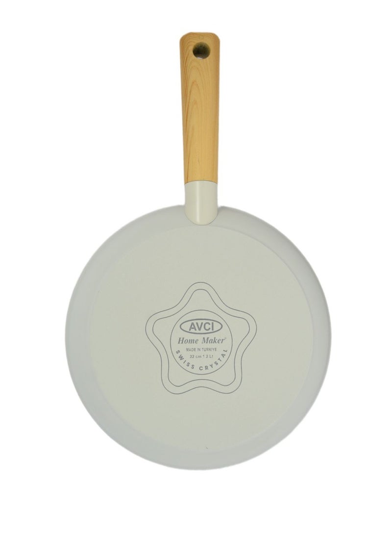 Homemaker Swiss Crystal High Quality Ceramic Coating Non-Stick Frypan - 22cm - Natural Wood Handle - Beige - Image 4
