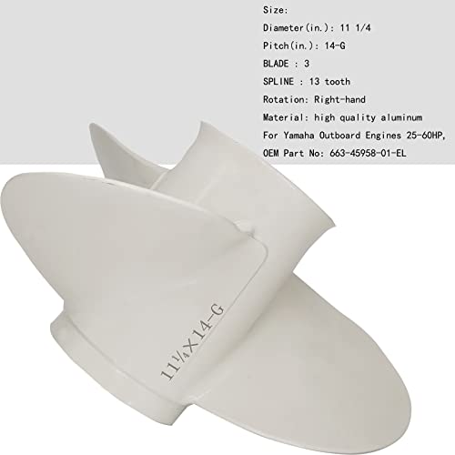 DLNIG 11 1/4×14-G Boat Propeller for Yamaha - for Yamaha Outboard Engines T25 30hp 40hp 50hp 55HP 60hp Replace 663-45958-01-EL,13 Spline Tooth - Aluminum Outboard Propeller - Image 4