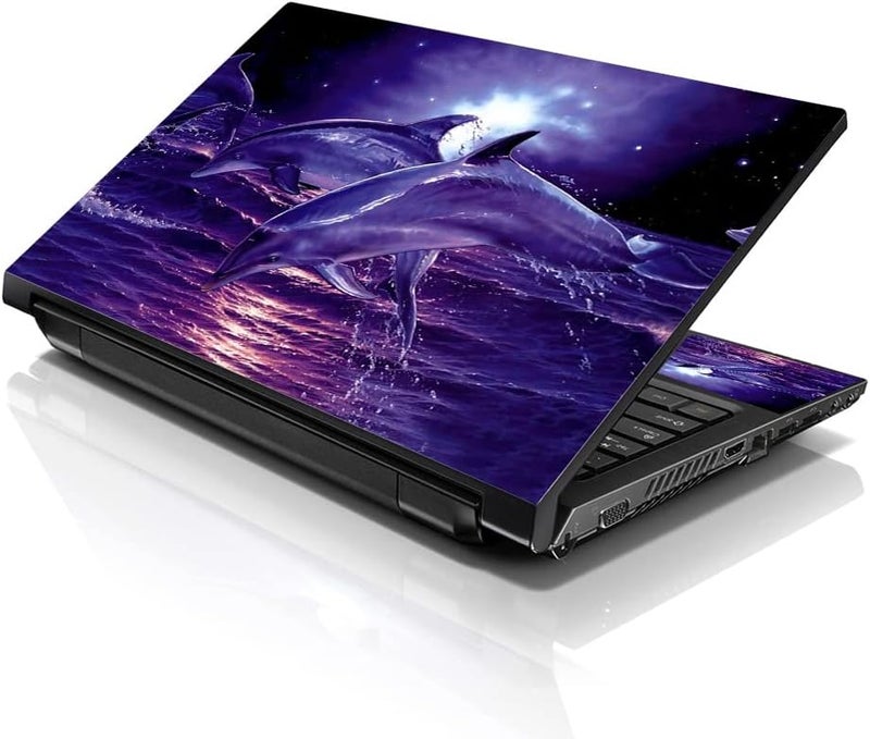 LSS 17 17.3 Inches Laptop Notebook Skin Sticker with 2 Wrist Pads - Reusable Cover Protector Vinyl Sticker Cover Decal Fits 17" - 19" HP Asus Acer Samsung - Dolphins Pattern - Image 1