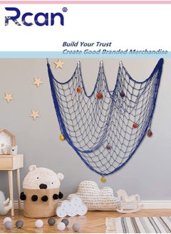 Rcan Decorative Fishing Net with SeaShells 1.5 x 2M Nautical Fish Net Decoration Mediterranean Style Hanging Photo Netting Wall Hanging Decor for Party Home Blue  - Image 2