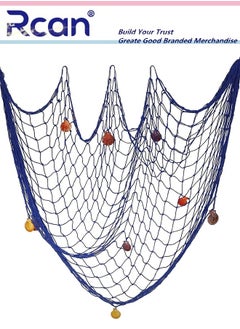 Rcan Decorative Fishing Net with SeaShells 1.5 x 2M Nautical Fish Net Decoration Mediterranean Style Hanging Photo Netting Wall Hanging Decor for Party Home Blue  - Image 1