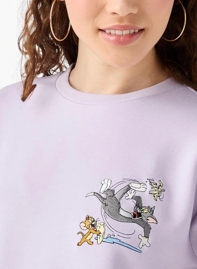 اس بي كاركترز Tom and Jerry Print Crew Neck T-shirt with Short Sleeves